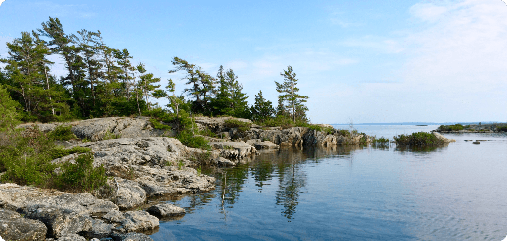 Granite island in a still lake